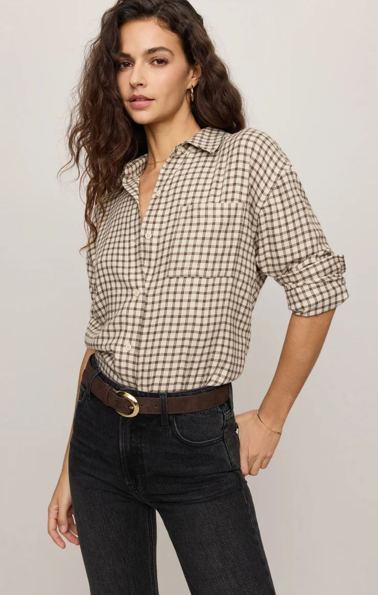 Z Supply River Plaid Button Up in Dark Chocolate