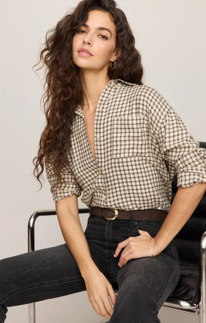Z Supply River Plaid Button Up in Dark Chocolate