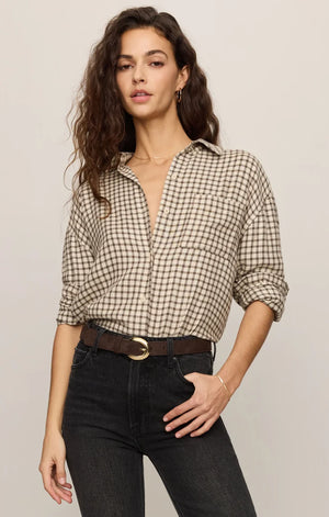 Z Supply River Plaid Button Up in Dark Chocolate