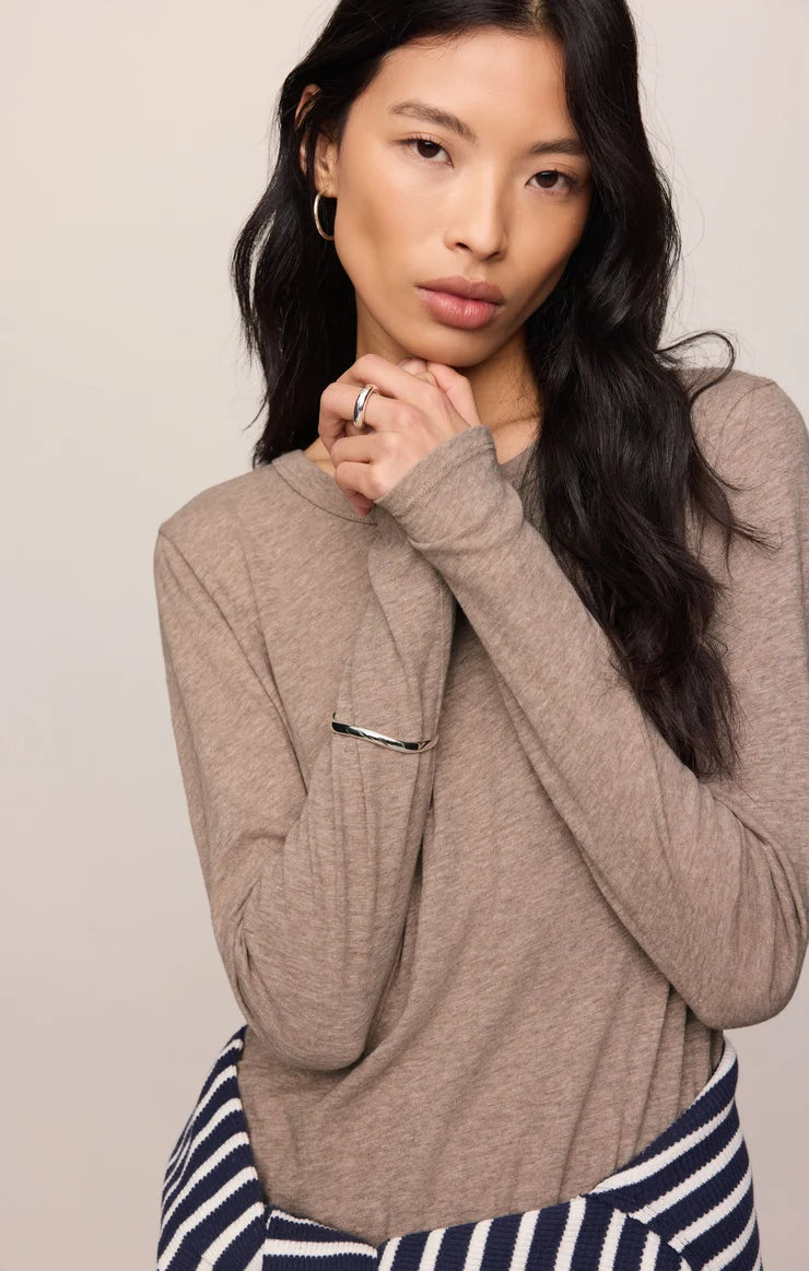 Z Supply Junie Long Sleeve Tee in Heather Ash