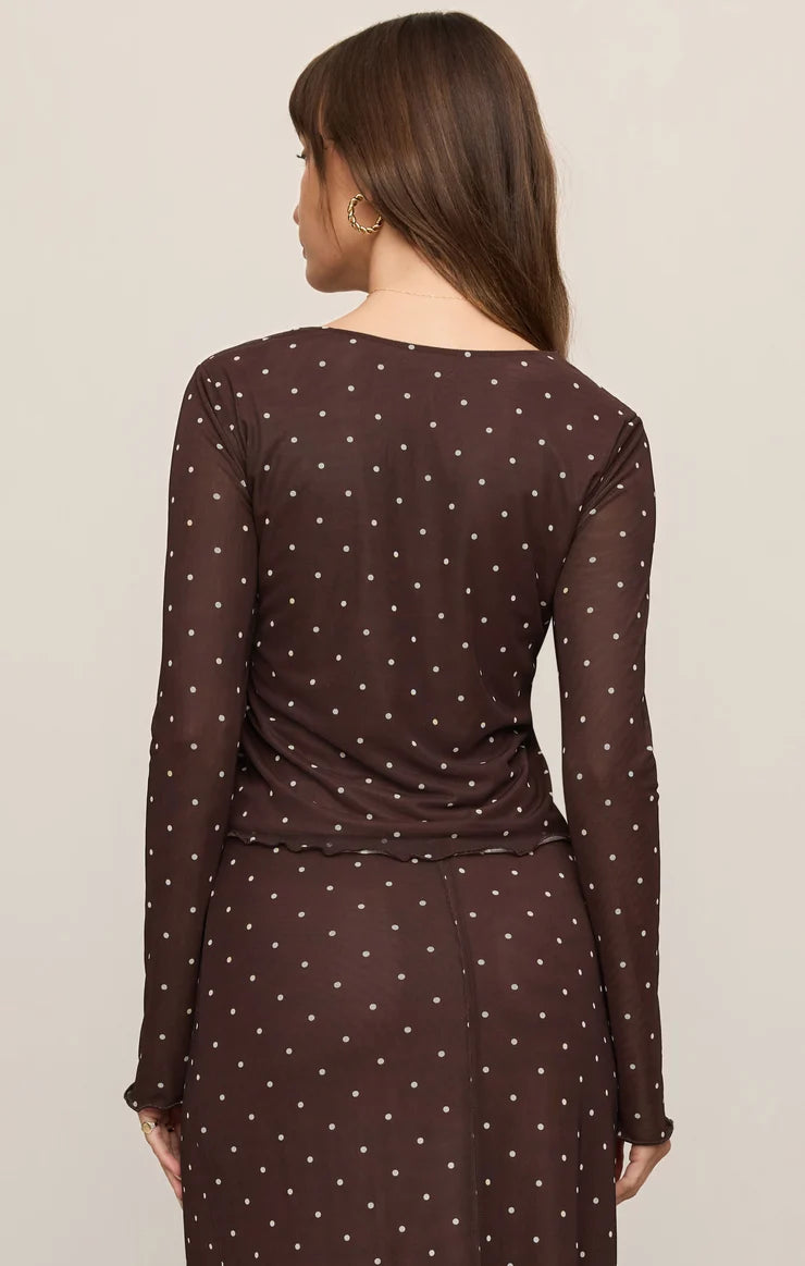 Z Supply Amara Dark Chocolate Polka Dot Mesh Top