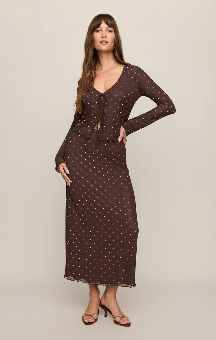 Z Supply Amara Dark Chocolate Polka Dot Mesh Top