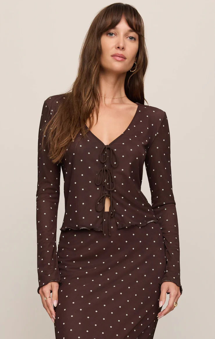 Z Supply Amara Dark Chocolate Polka Dot Mesh Top