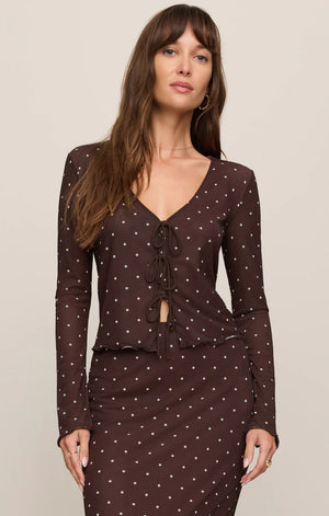 Z Supply Amara Dark Chocolate Polka Dot Mesh Top