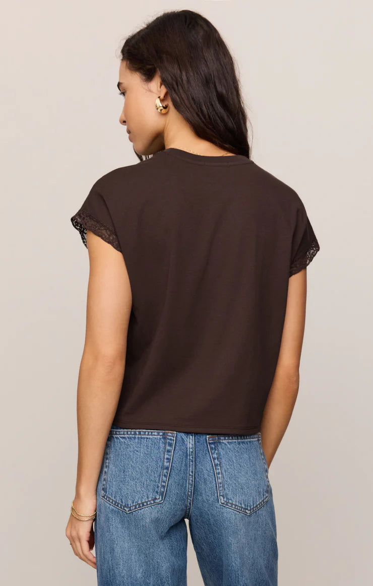 Z Supply Marika Lace Trim Muscle Tee in  Dark Chocolate