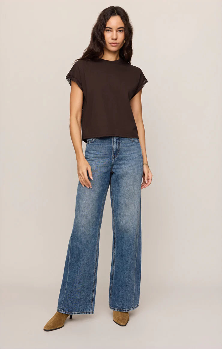 Z Supply Marika Lace Trim Muscle Tee in  Dark Chocolate