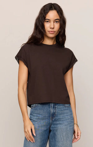 Z Supply Marika Lace Trim Muscle Tee in  Dark Chocolate