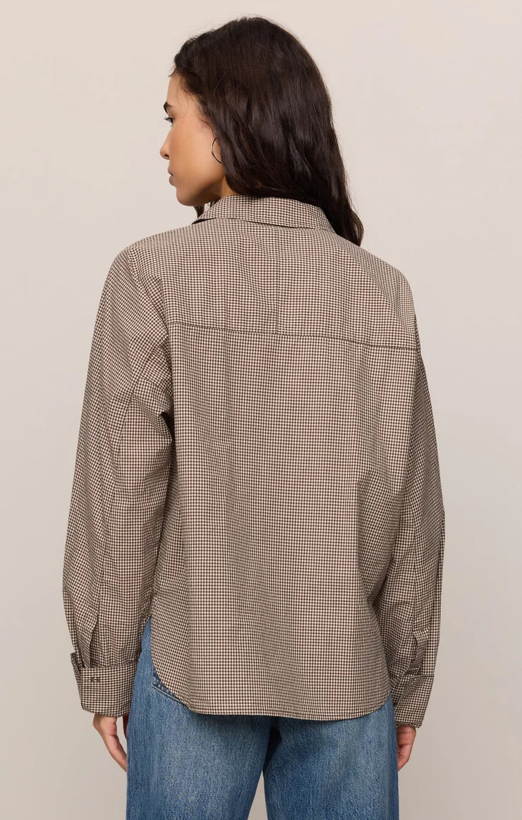 Z Supply On Duty Gingham Button Up in Dark Chocolate
