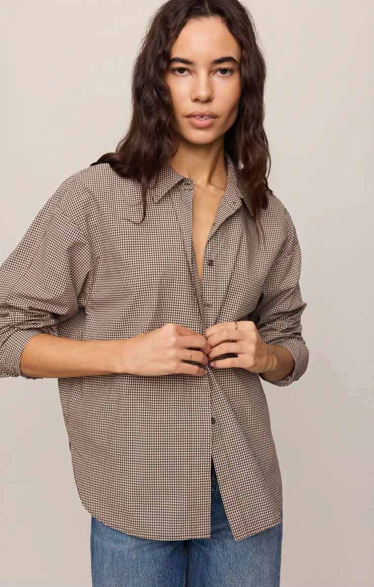Z Supply On Duty Gingham Button Up in Dark Chocolate