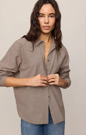 Z Supply On Duty Gingham Button Up in Dark Chocolate
