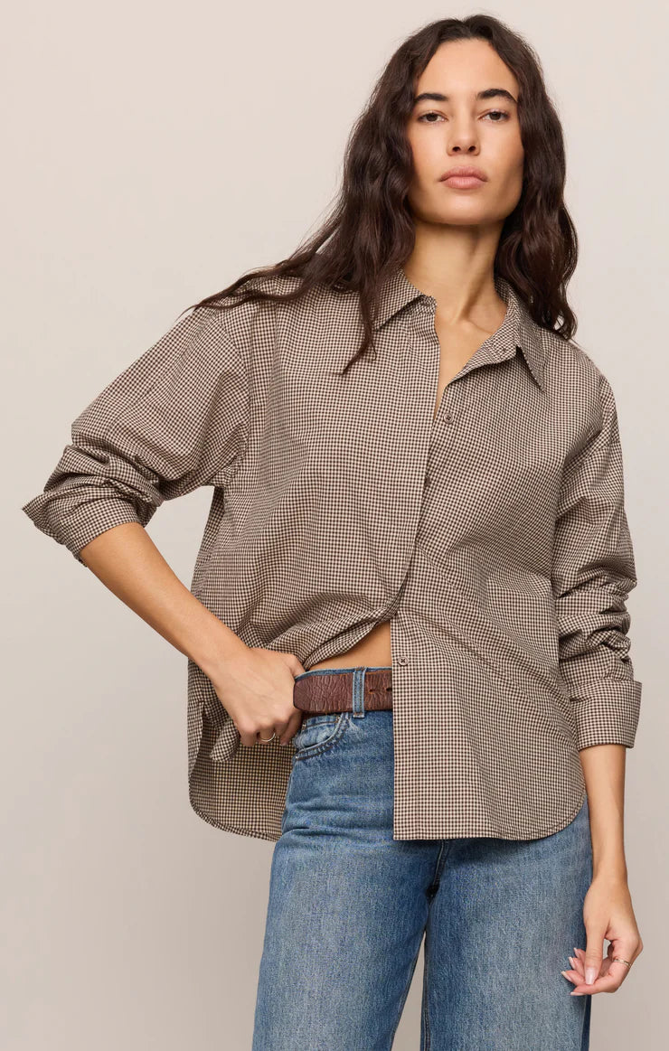 Z Supply On Duty Gingham Button Up in Dark Chocolate