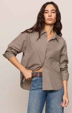 Z Supply On Duty Gingham Button Up in Dark Chocolate