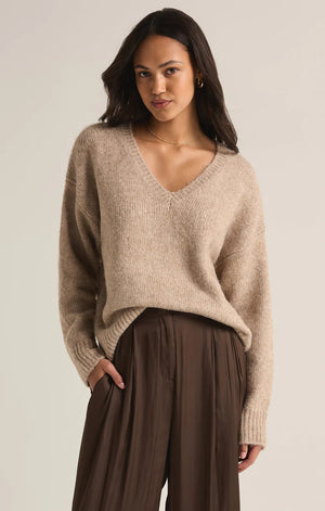 Z Supply All I Want V-Neck Heather Taupe Sweater