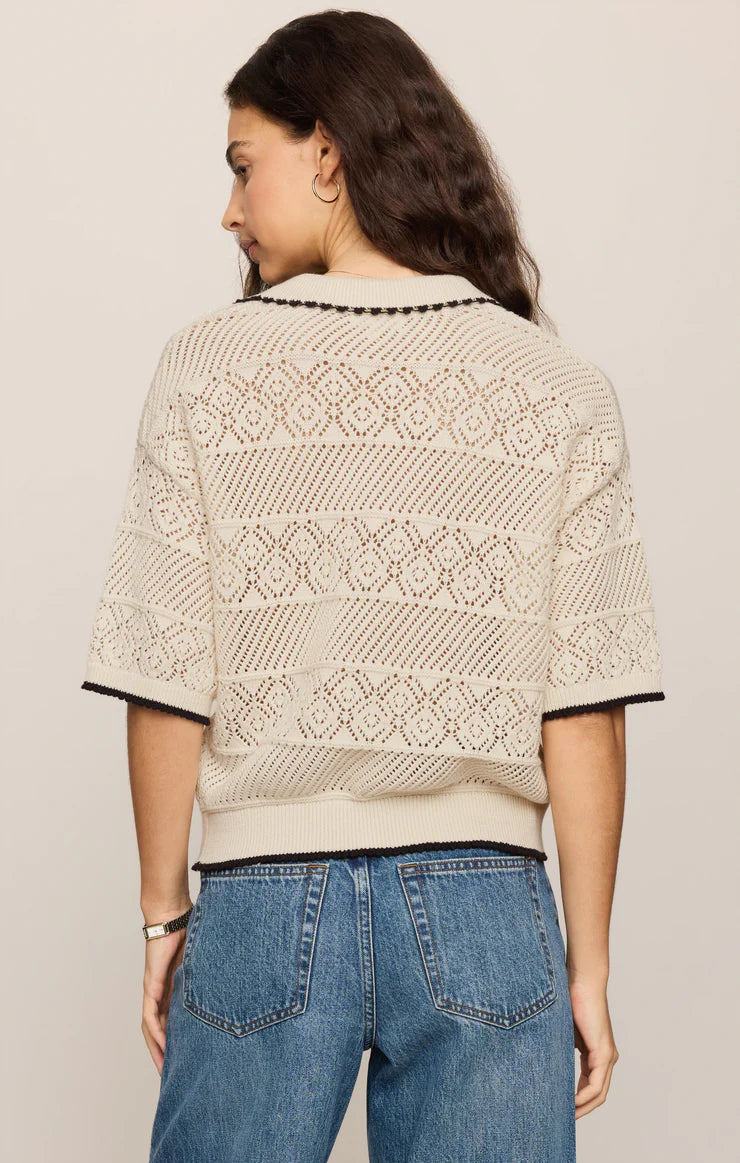 Z Supply Denman Sandstone Crochet Polo Sweater