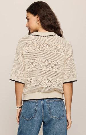 Z Supply Denman Sandstone Crochet Polo Sweater
