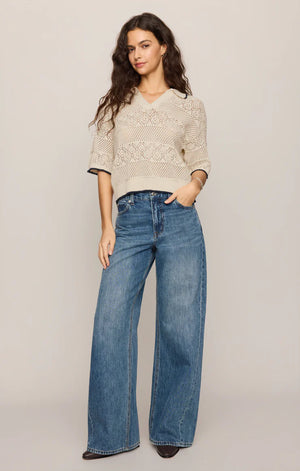 Z Supply Denman Sandstone Crochet Polo Sweater