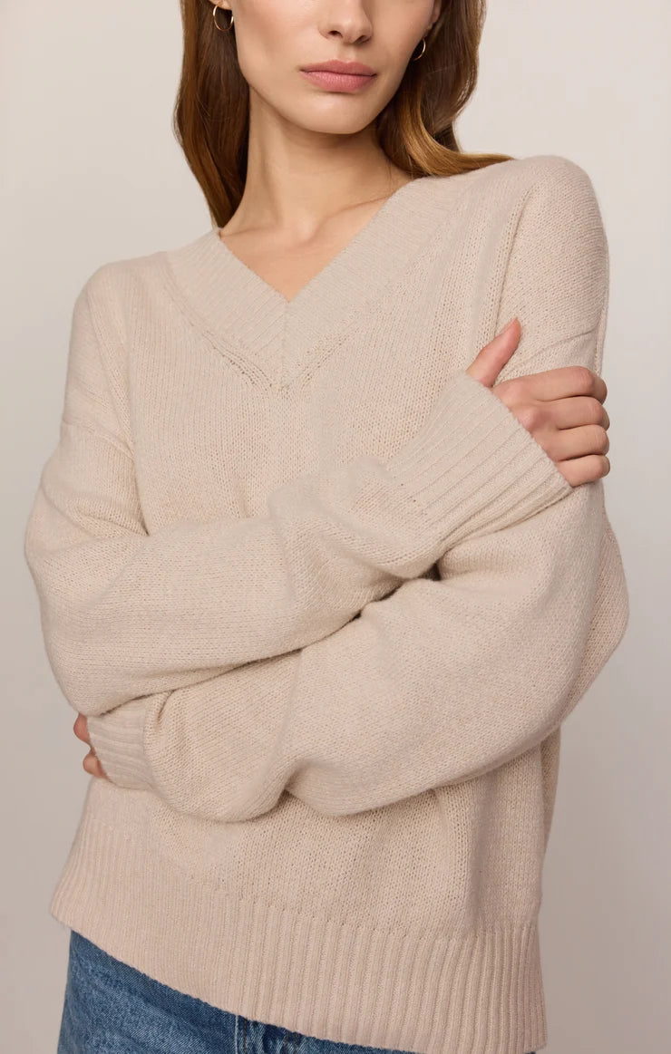Z Supply Cloud Spun V-Neck Sweater in Frosted Pearl