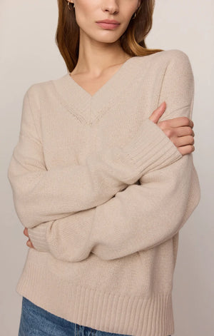 Z Supply Cloud Spun V-Neck Sweater in Frosted Pearl