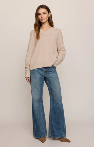 Z Supply Cloud Spun V-Neck Sweater in Frosted Pearl