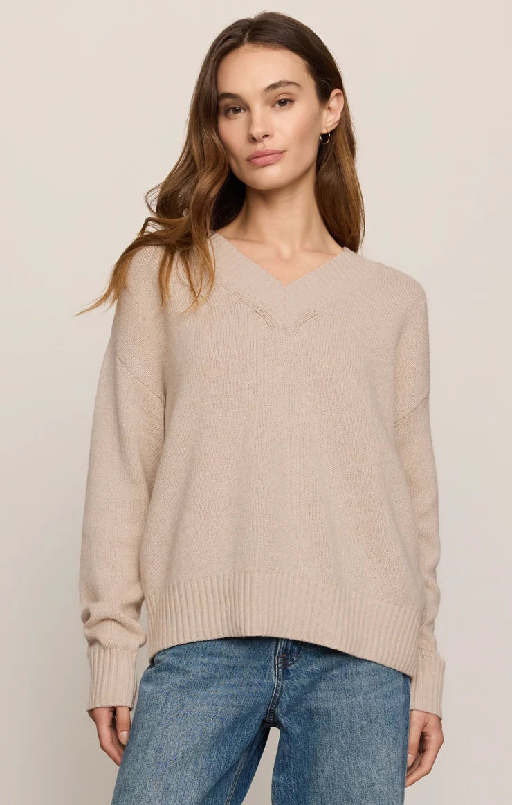 Z Supply Cloud Spun V-Neck Sweater in Frosted Pearl