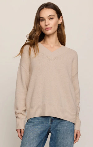 Z Supply Cloud Spun V-Neck Sweater in Frosted Pearl