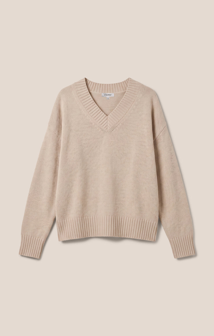 Z Supply Cloud Spun V-Neck Sweater in Frosted Pearl