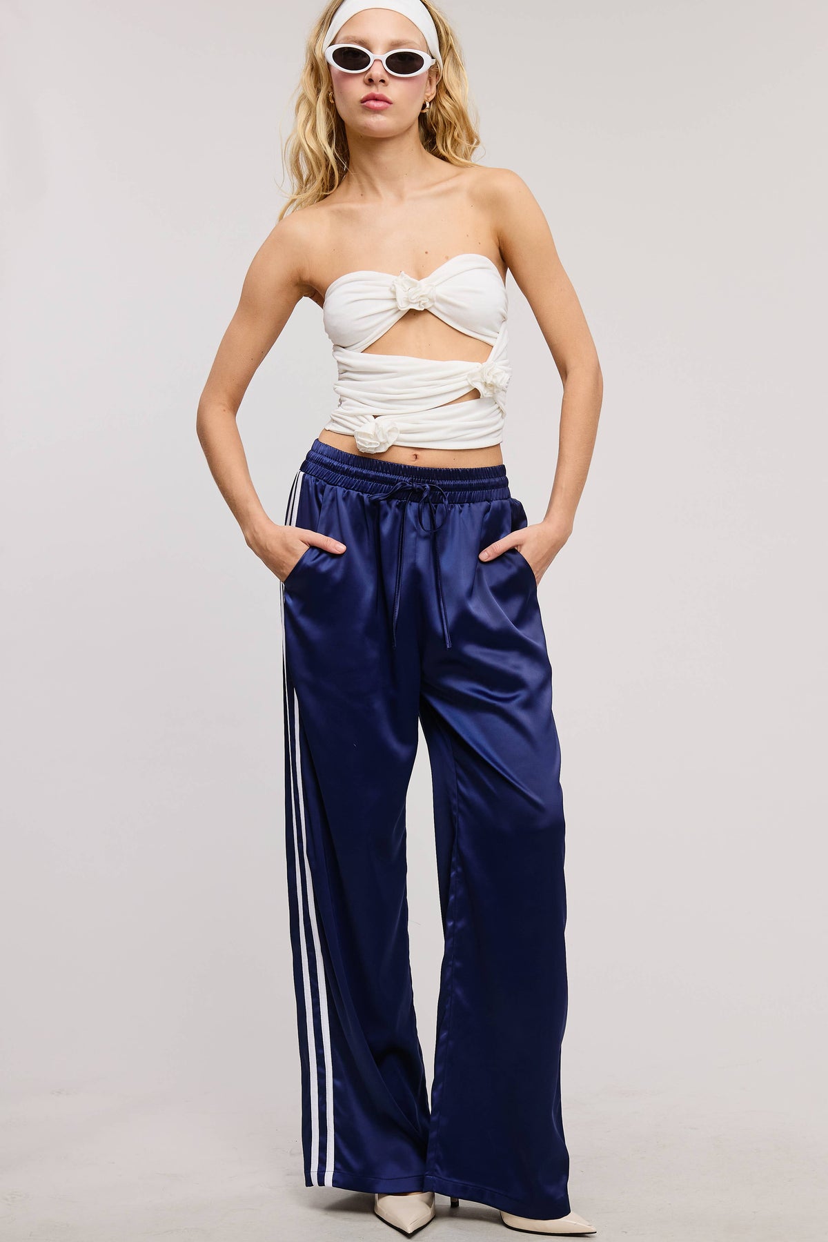 Aria Satin Track Pants with Side Stripes