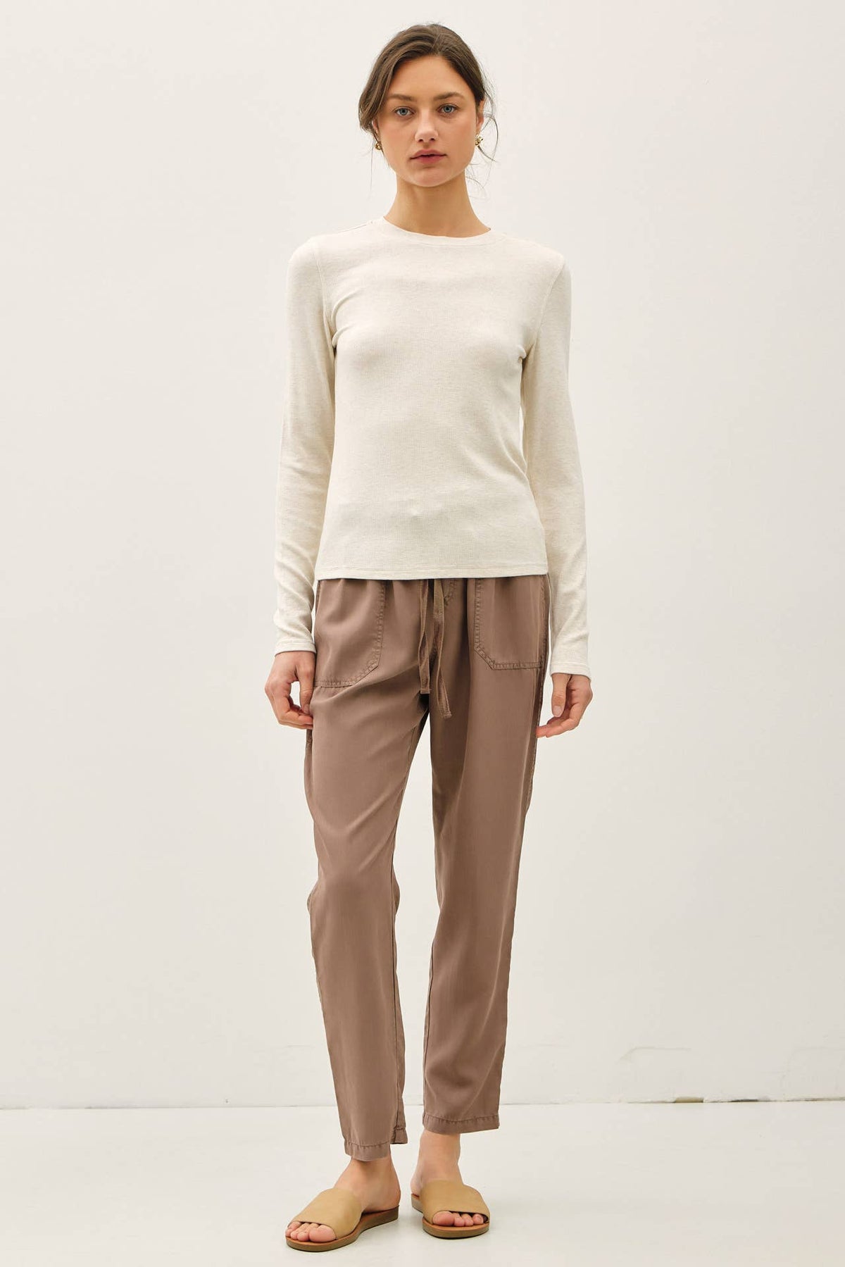 Ribbed Crewneck Long Sleeve Basic Top