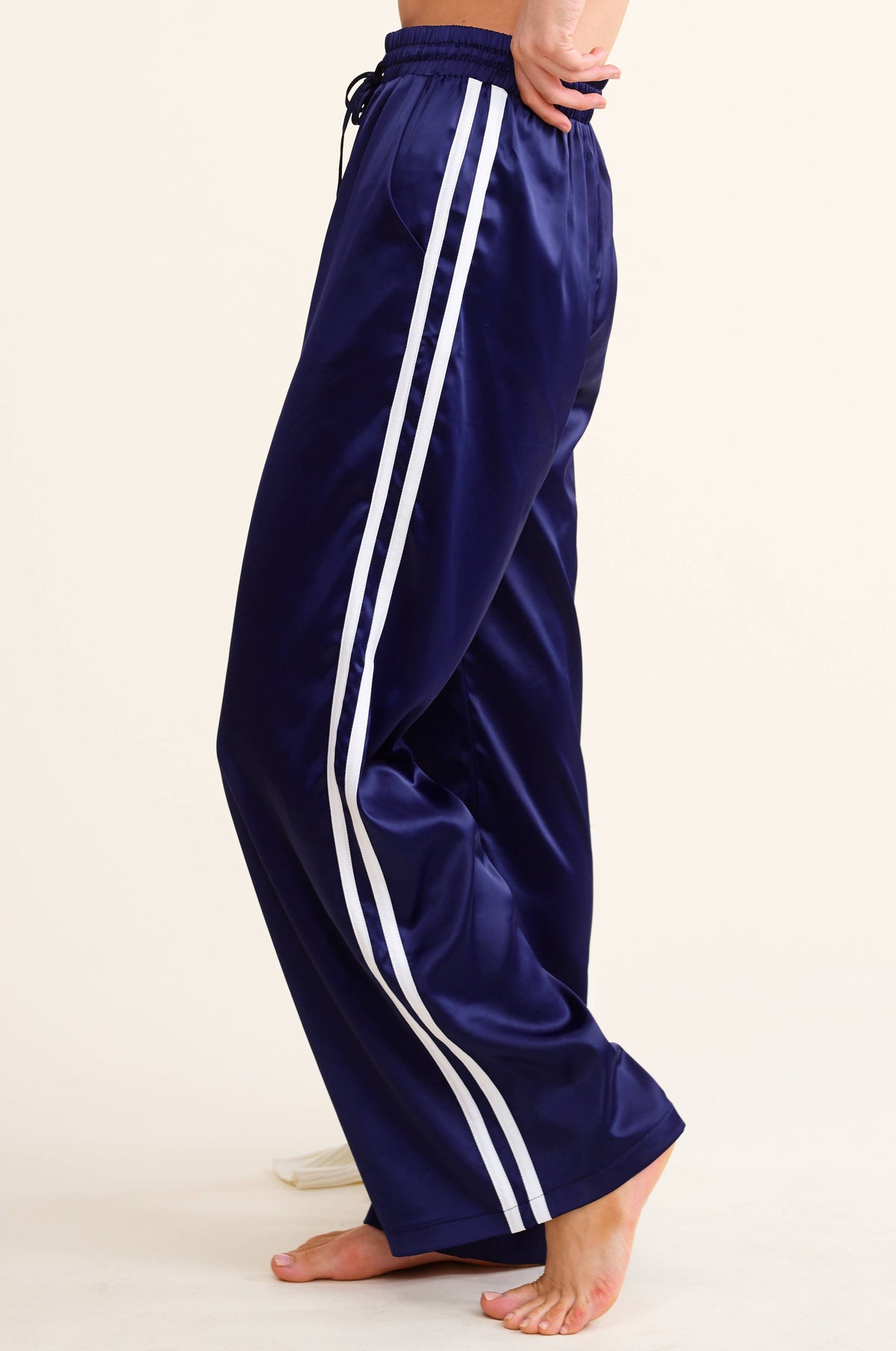Aria Satin Track Pants with Side Stripes