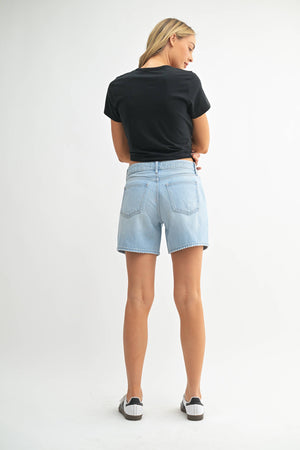 JBD Lightweight Tie Waist Longer Denim Shorts
