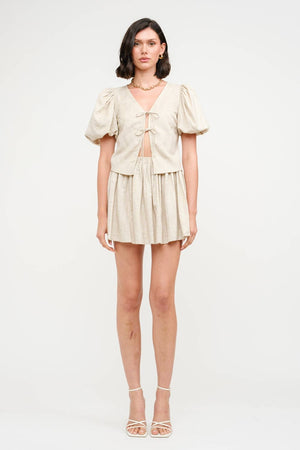 Aria Natural Tie-Front Linen Blouse