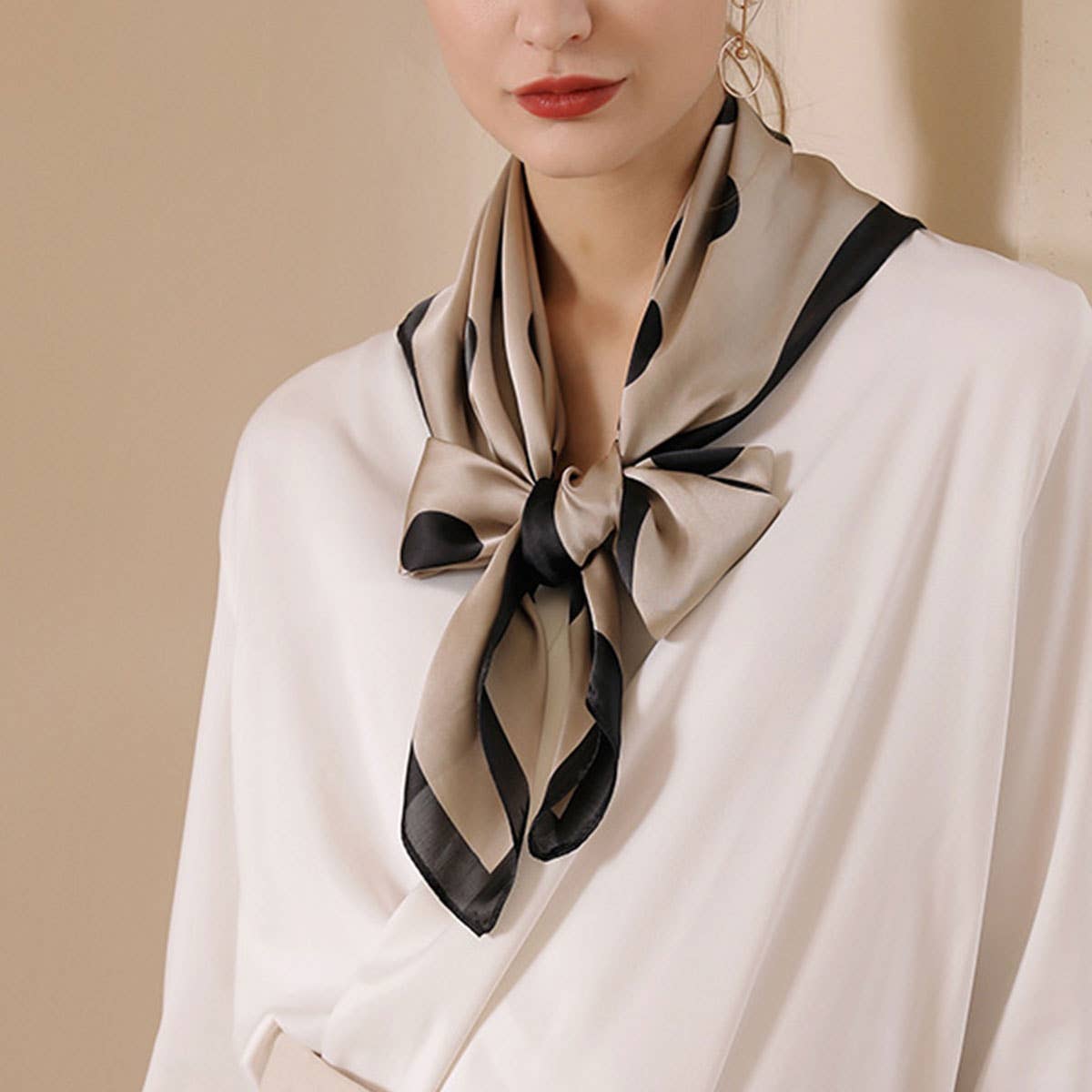 Polka Dot Silky Wrap Neck Scarf