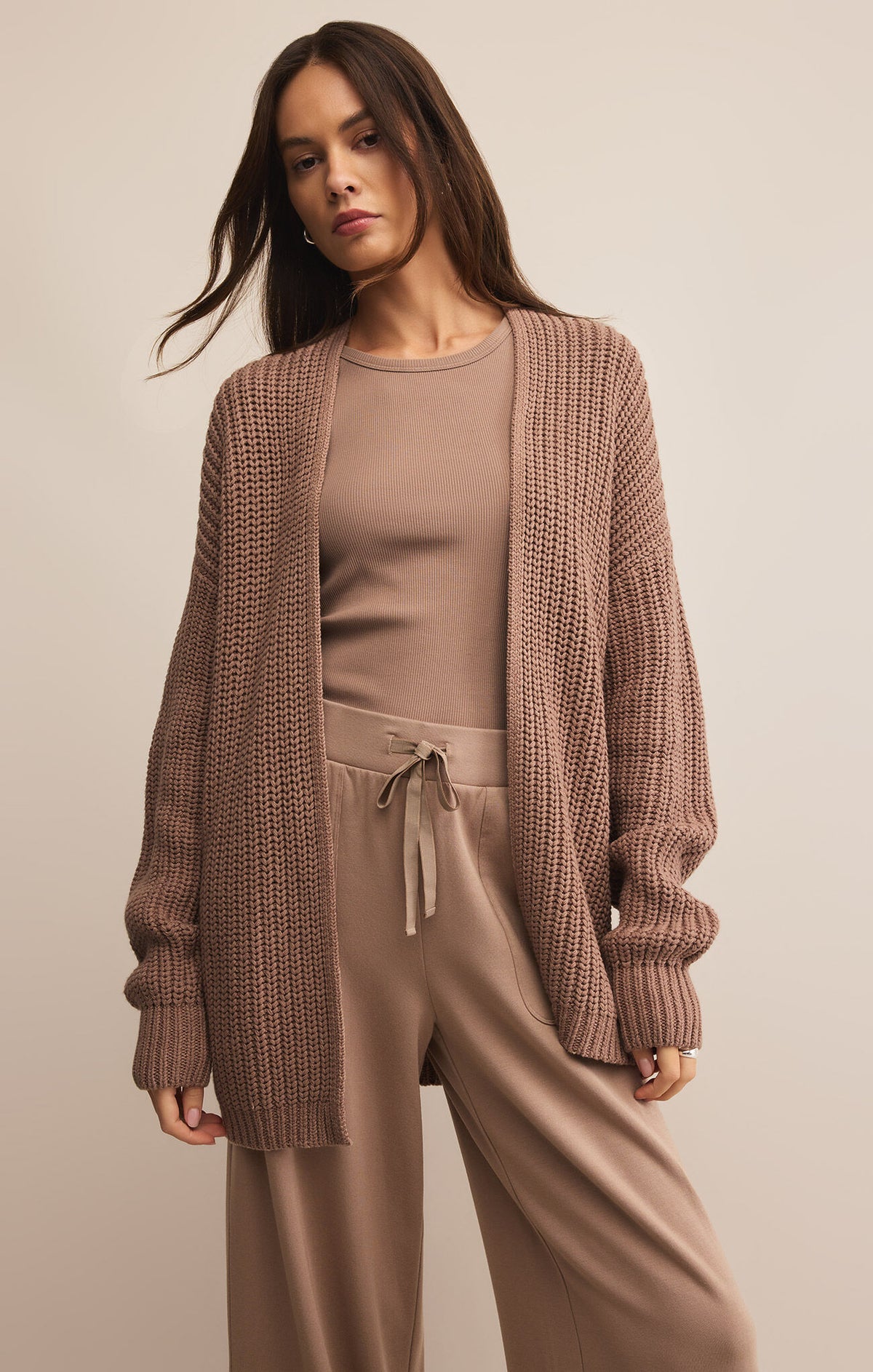 Z Supply SUTTON RIB CARDIGAN in Desert Taupe