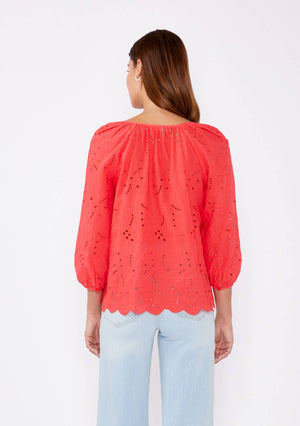 Vivienne Raglan Long Sleeve Blouse with Floral Eyelet Details - 2 Colors