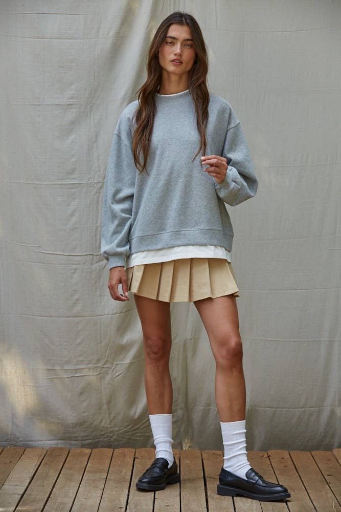 Knit Cotton Polyester Crew Neck Sweatshirt Top