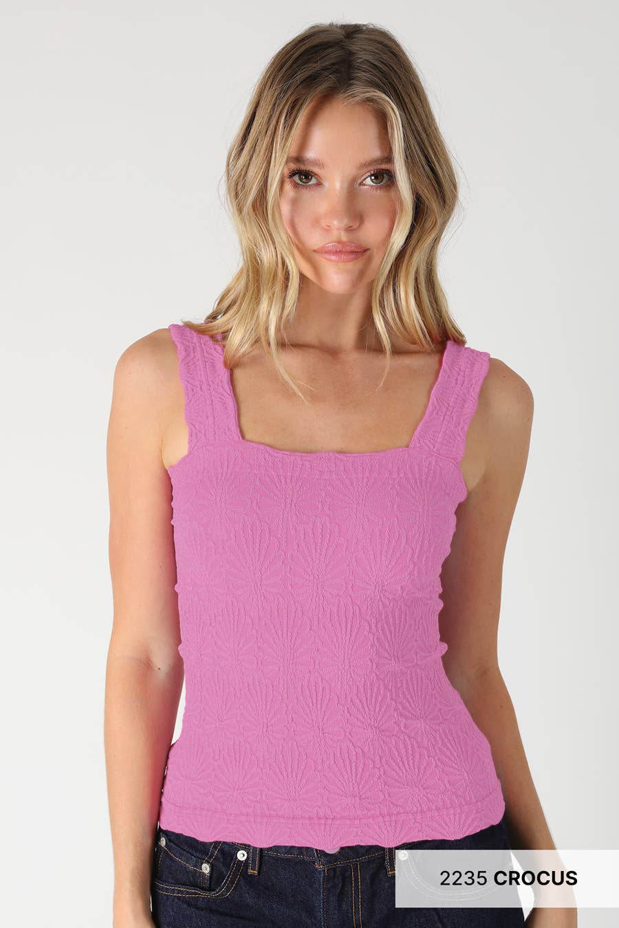 NIKIBIKI Lace Textured Square Tank Top
