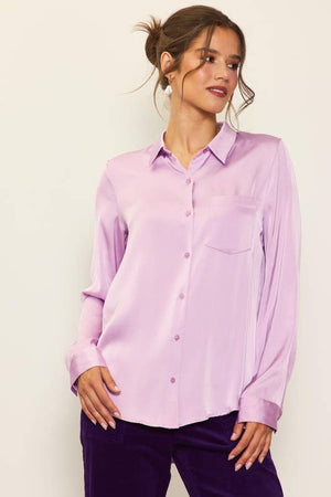 Long Sleeve Satin Button Down Shirt With Pocket
