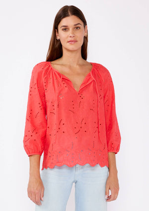 Vivienne Raglan Long Sleeve Blouse with Floral Eyelet Details - 2 Colors