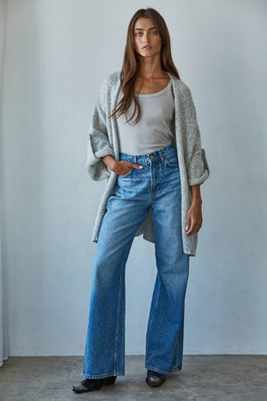 Kenzie Knit Folded Quarter Sleeve Open Front Cardigan
