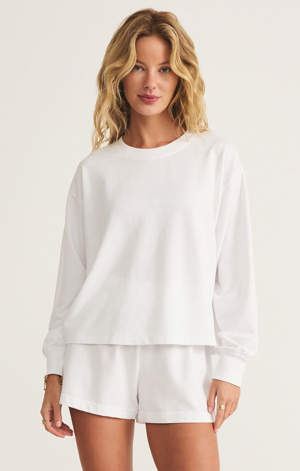 スウェット・トレーナー YESEYESEE Hi Neck Two Way Zip Up Shirt White YS251WSHTL01WHT yeseyesee Hi Neck Two Way Zip Up Shirt - White