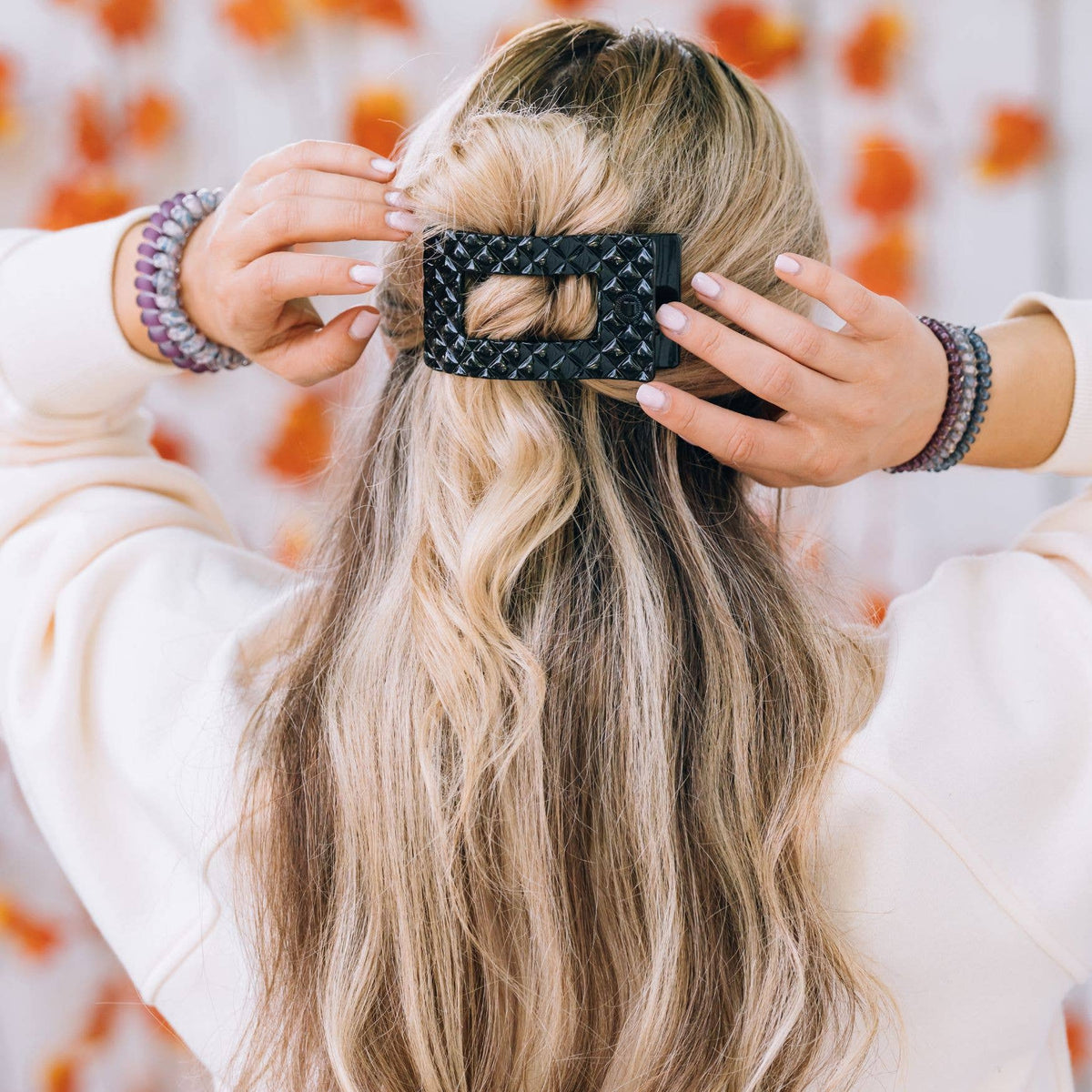 Flat Rectangle Hair Clip | Medium | Jet Black Quilted