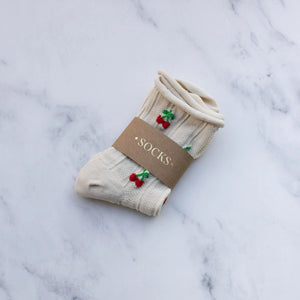 Women's Vintage Cherry Socks - Oatmeal