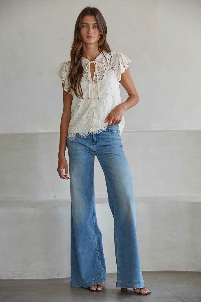 Renee Lace Button Down Blouse in Cream