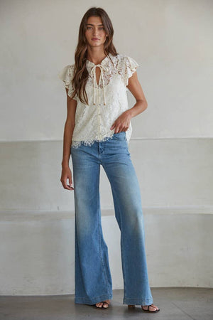 Renee Lace Button Down Blouse in Cream