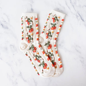 Strawberry Farm Casual Socks in Cream