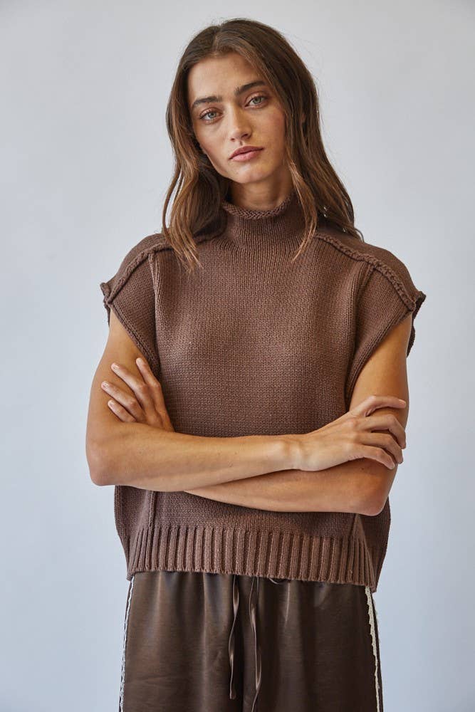 Mock Neck Exposed Seam Sweater Vest