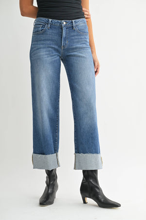 Just Black Denim Scissor Cut Cuffed Wide Leg