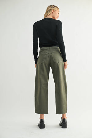 Just Black Denim Olive Utility Seamed Barrel Denim Pants