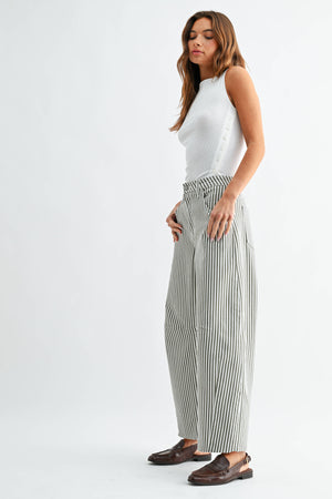 Just Black Denim Olive Stripe Barrel Jeans