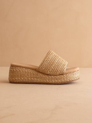 The Taniya Toffee Embroidered Raffia Platform Sandal